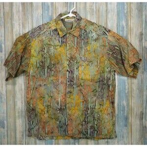 TravelSmith Men's Multicolor Hawaiian Tribal Shirt Size L Native Aloha